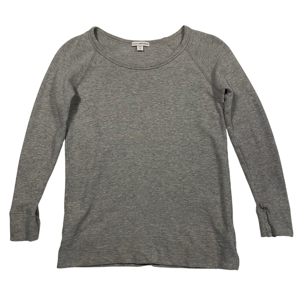 JAMES PERSE Women's Vintage French Terry Sweatshirt 0(XS) Gray Cotton Raglan USA